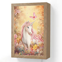 NÁSTĚNNÁ LAMPA Jednorožec - Květiny - Motýl - Růžová 20x30 cm - béžová, kompozitní dřevo (20/30/8cm) - OnlyWow