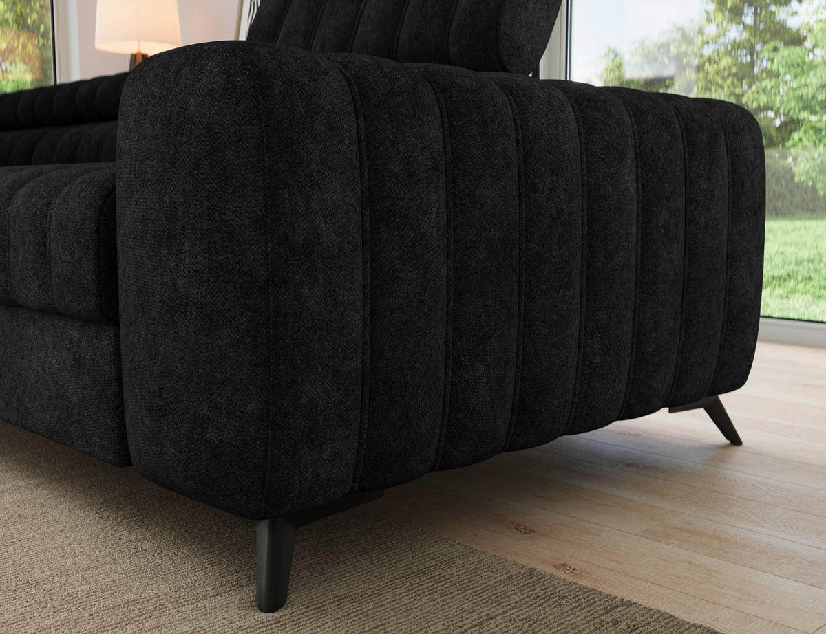 KANEDO Ecksofa mit Schlaffunktion und Bettkasten – Modernes Designsofa, verstellbare Kopfstützen, Metallfüße - Schwarz, Kunststoff (269/86cm) - Wohnideebilder