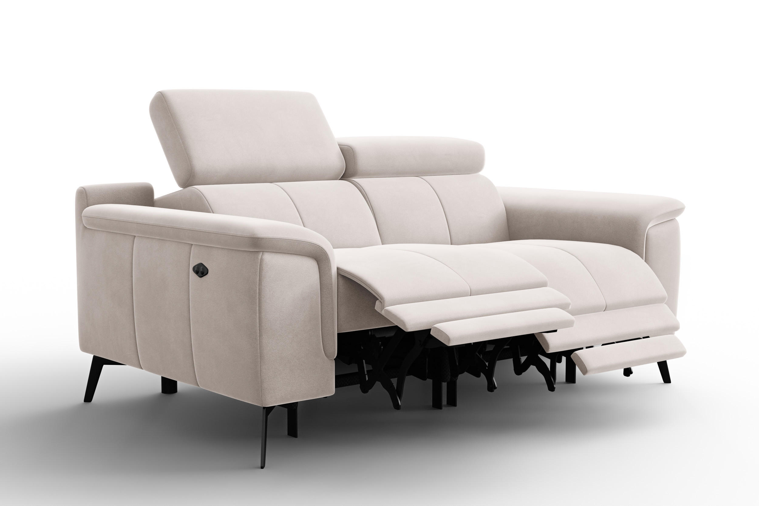SOFA RELAX FIERO 2-Sitzer, Beiger Veloursstoff - Beige/Schwarz, Holz/Textil (170/82/103cm) - Courtois Laville