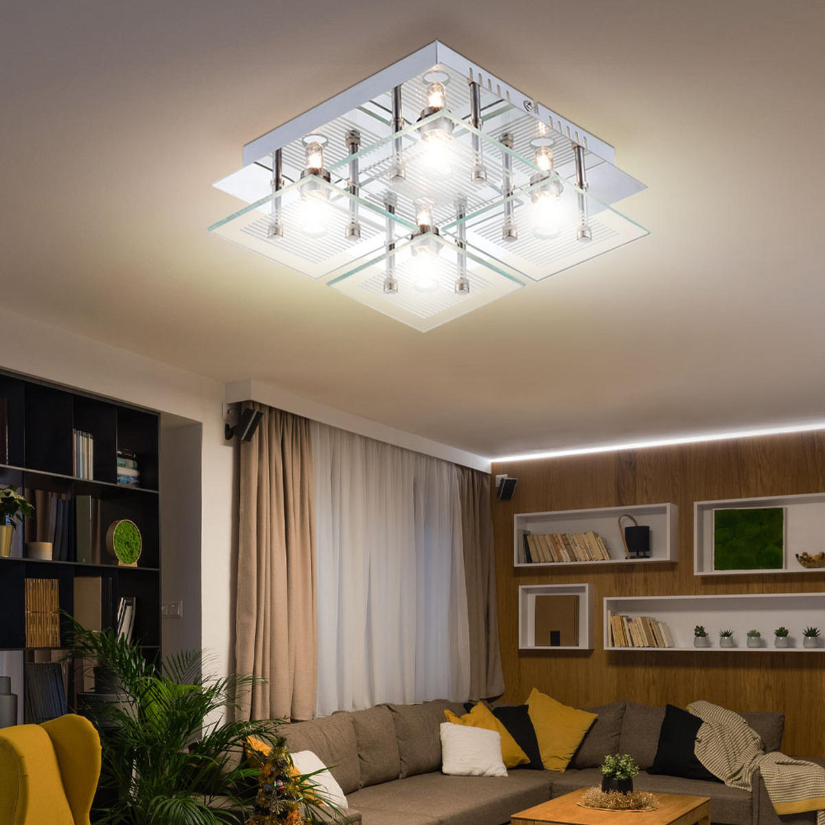 DECKENLEUCHTE GILMA Chrom Silber - Silberfarben, Glas (21/21/7cm) - Globo Lighting