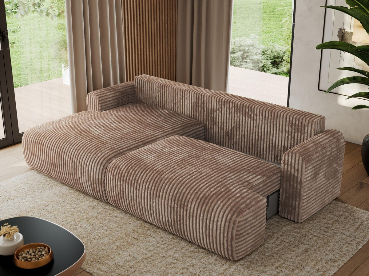 ECKSCHLAFSOFA TONO L Braun Cord - links - Schwarz/Braun, Kunststoff/Textil (260/150cm) - MKS