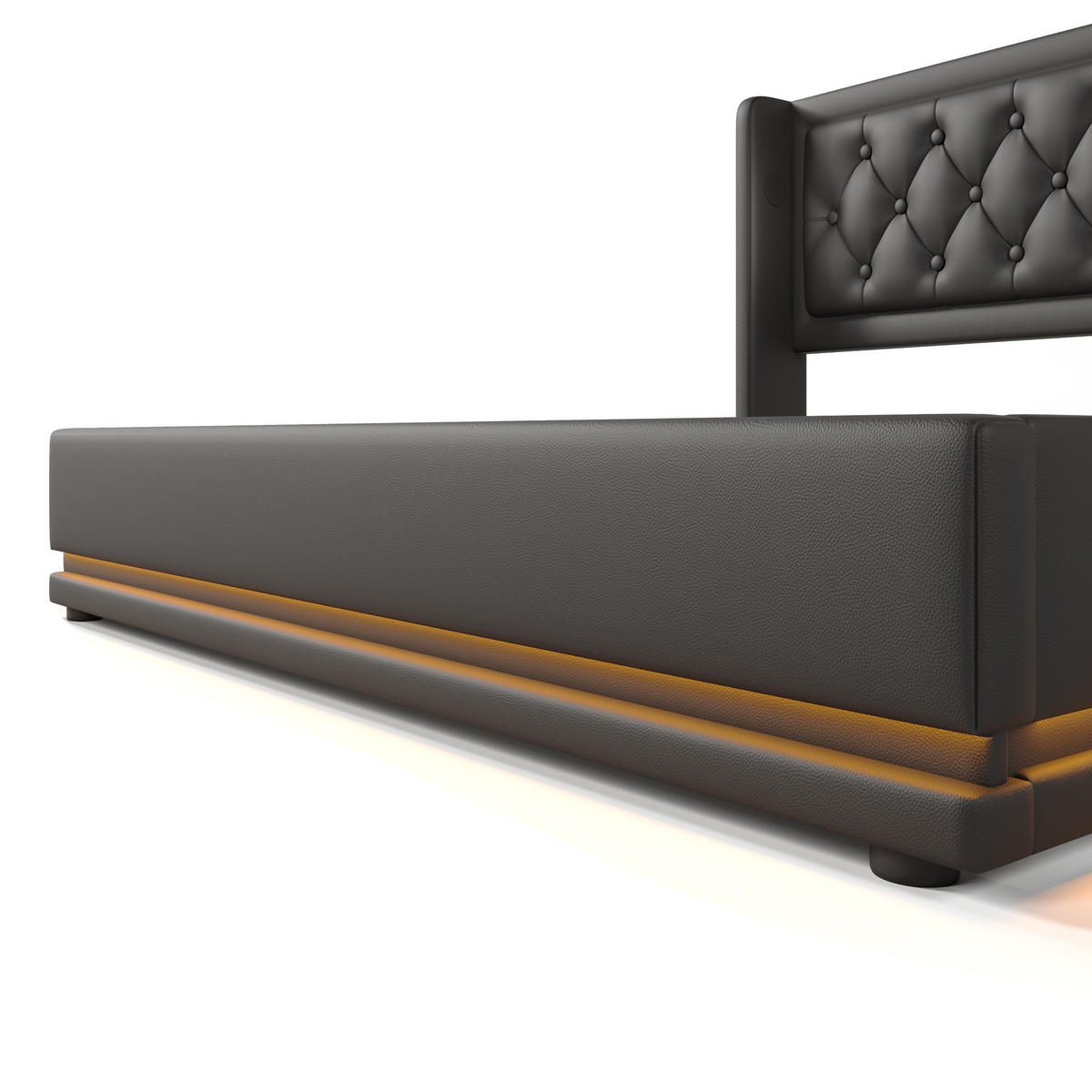 POLSTERBETT aus Kunstleder 180x200 cm in Schwarz mit LED & USB-C-Ladefunktion - Schwarz, Leder (180/200cm) - Modfu