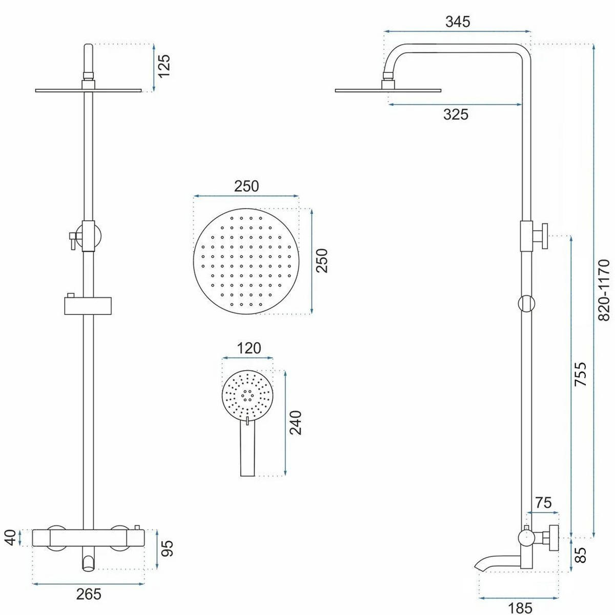 THERMOSTAT Duschset Rea Lungo Black - Schwarz, Metall (26.5/117/45cm) - REA