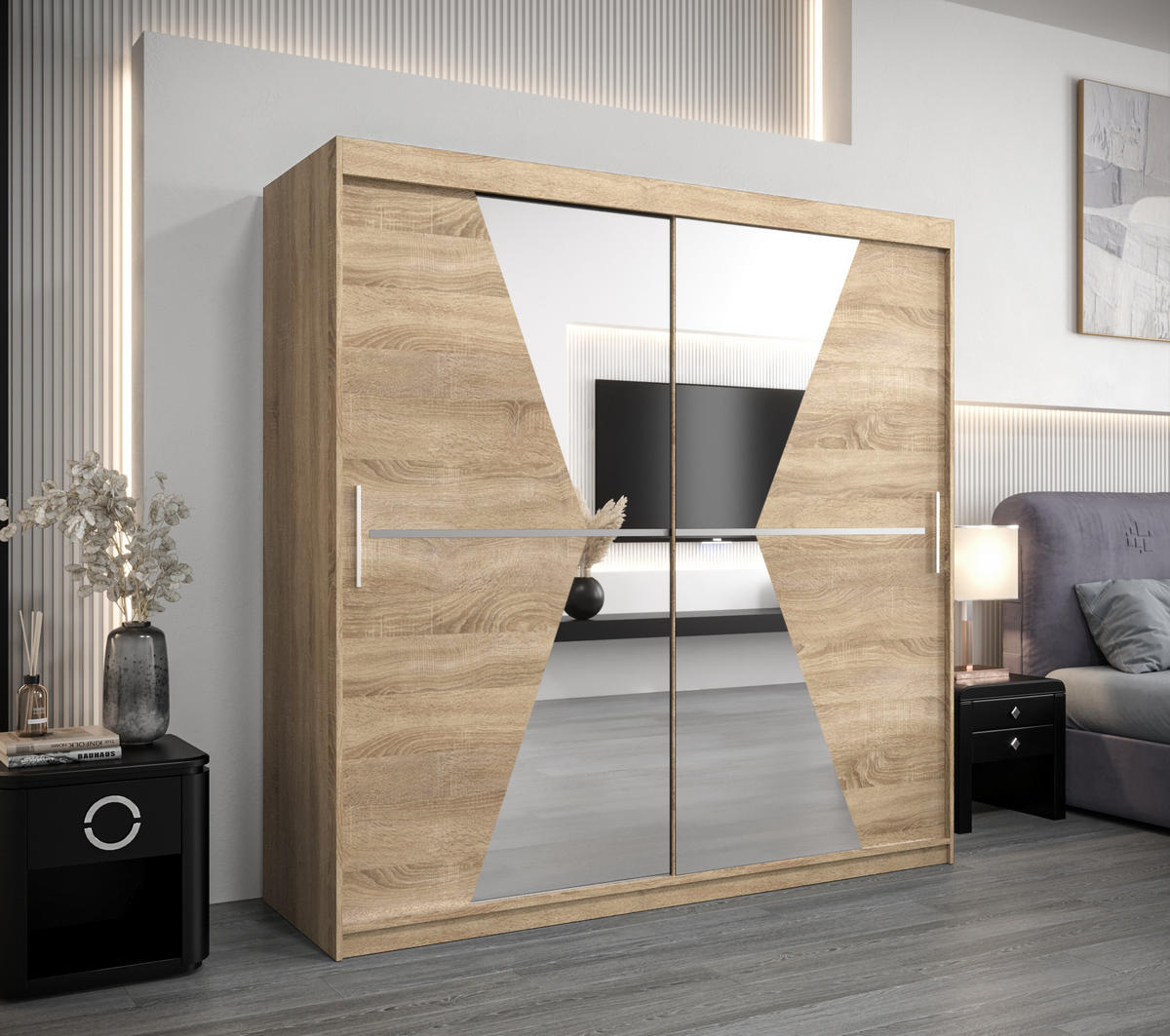 SCHWEBETÜRENSCHRANK 200/200/62 2-türig - Silberfarben/Sonoma Eiche, Holz/Kunststoff (200/200/62cm) - MÖBEL KRYSPOL