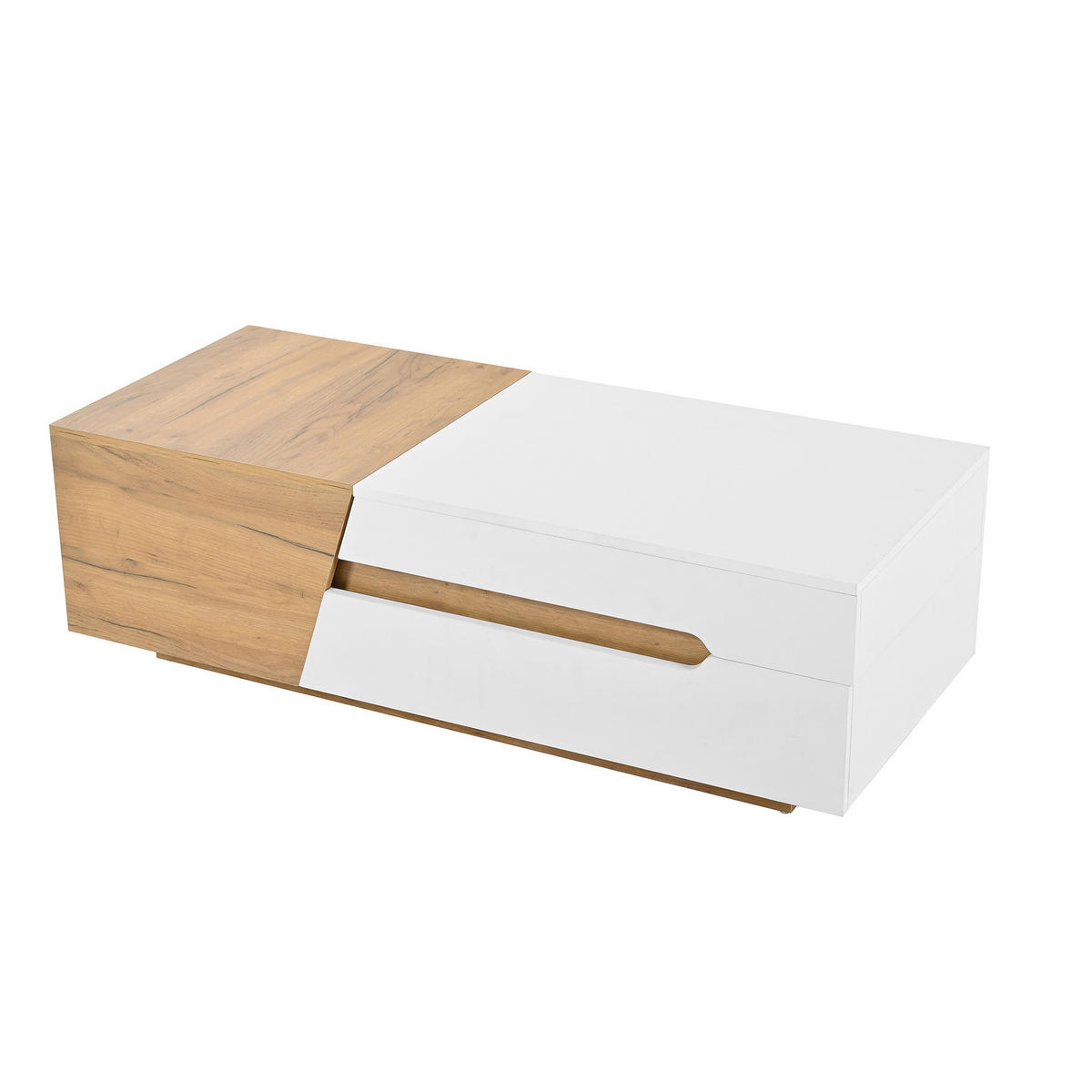COUCHTISCH aus MDF mit verschiebbarem Stauraum und 2 Schubladen, 120/50/37,5 cm, weiß und natur - Weiß, Holzwerkstoff (120/50/37.5cm) - Redom