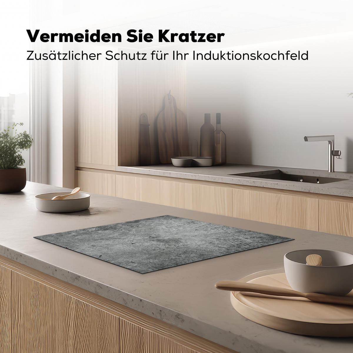 HERDABDECKPLATTE Beton - Schiefer - Grau -Betonstruktur Herdabdeckung Induktionsfeld 60x52 cm - Grau, Kunststoff (60/52/0.2cm) - MuchoWow