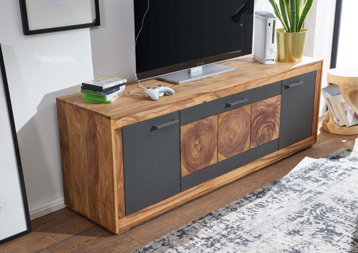 TV-BOARD Sheesham 178x46x62 gebeizt TURIN #07 - Braun, Holz (178/62/46cm) - Massivmoebel24
