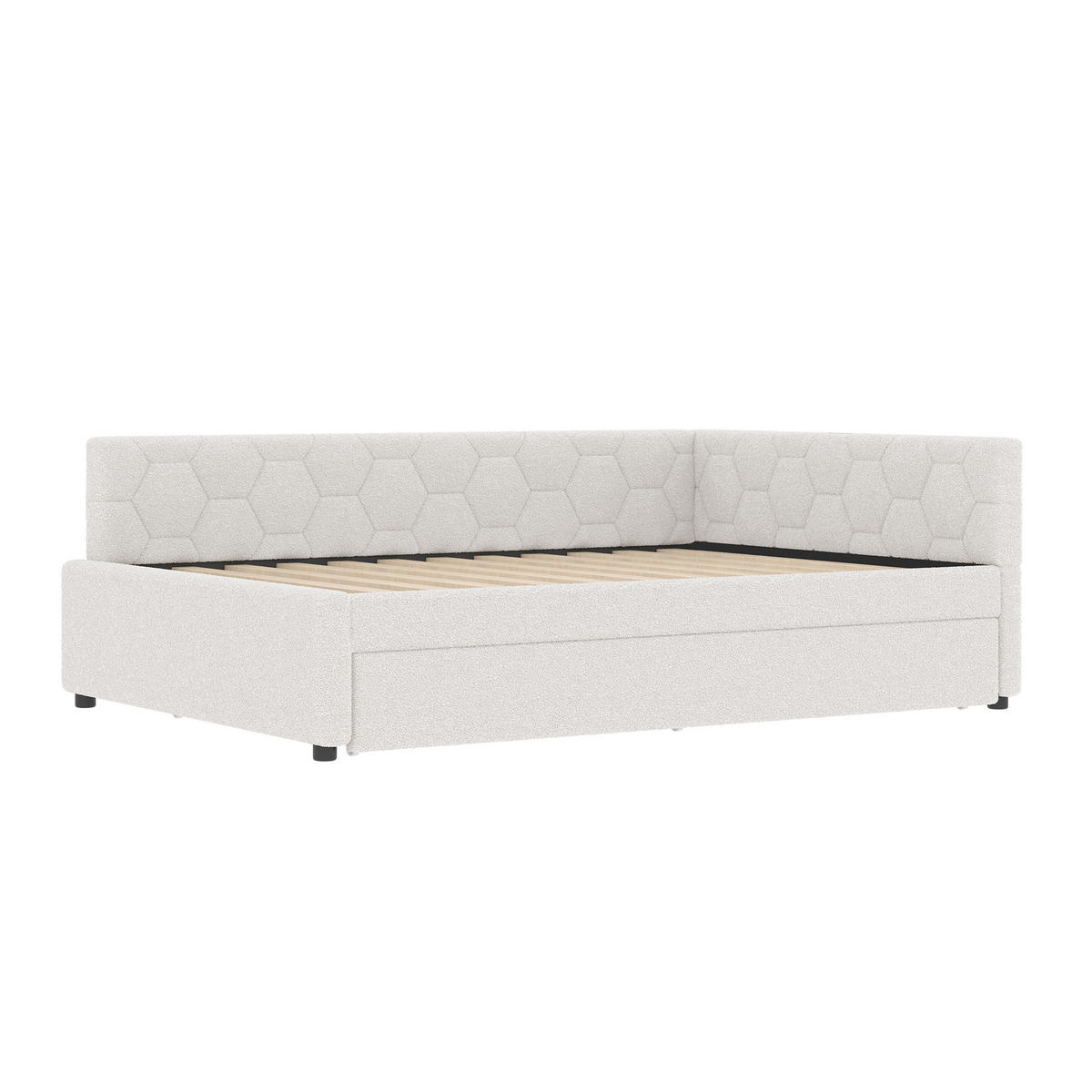 TAGESBETT mit Ausziehbett 140x200 cm Vliesimitat Weiß - Weiß, Holz (140/200cm) - Meubliv