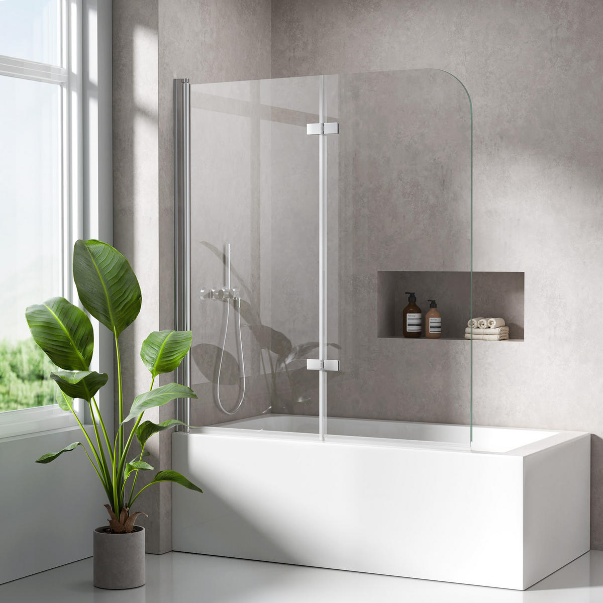 BADEWANNENAUFSATZ 120/140 cm Chrom 2-tlg. faltbar 6 mm mit beidseitiger Nano-Beschichtung - Chromfarben, Glas (120/140cm) - S'AFIELINA