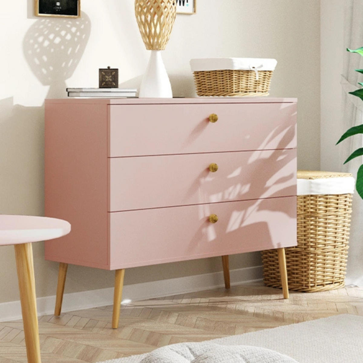 KOMMODE NATURA, 100 cm, Rosa, mit 3 Schubladen - Rosa, Holz (100/85/41cm) - Excellent Home