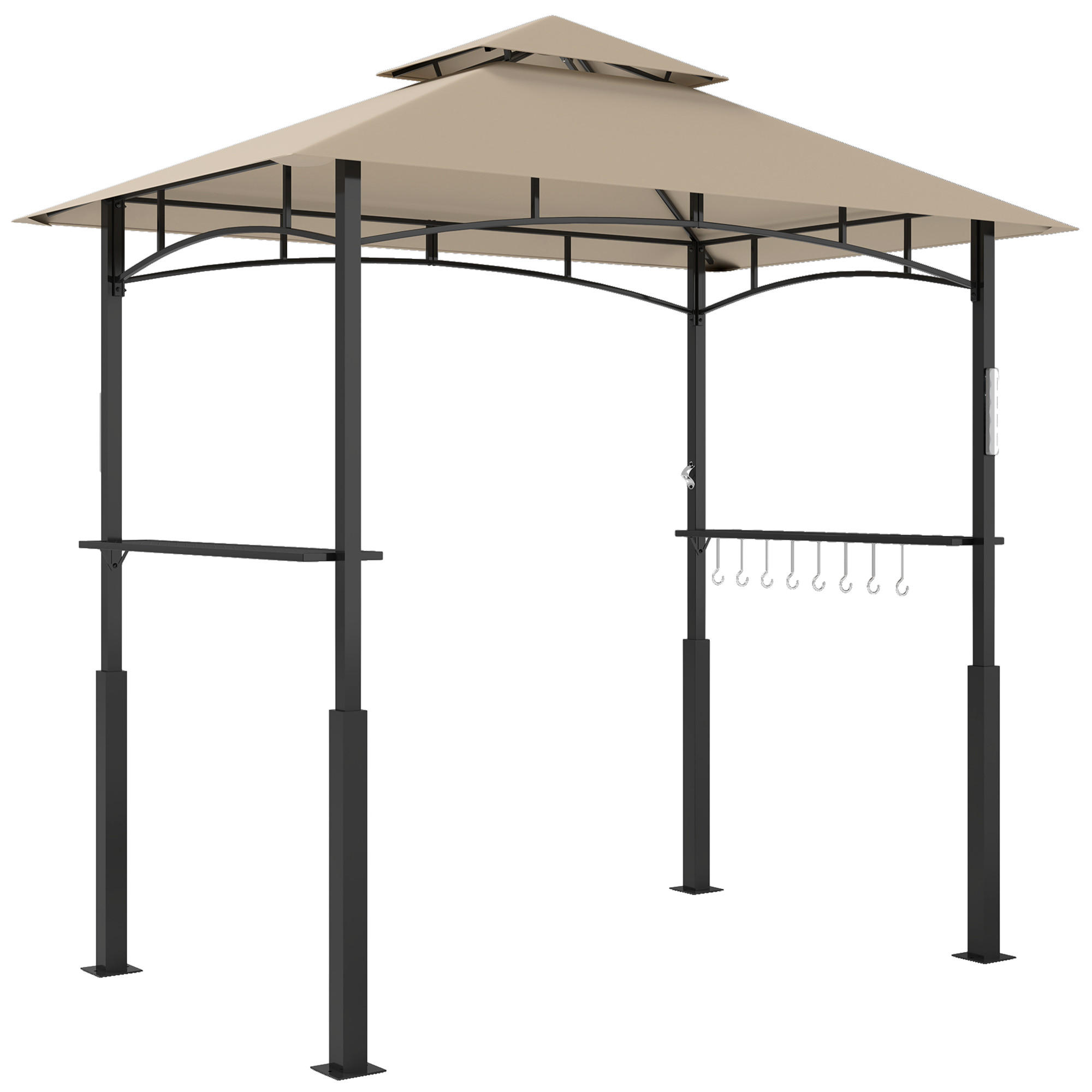 GRILLPAVILLON DE-12666 240/150/250 cm LED, 2 Regale, 8 Haken Kaki - Mokka, Metall (148/248/243cm) - ComfortXL