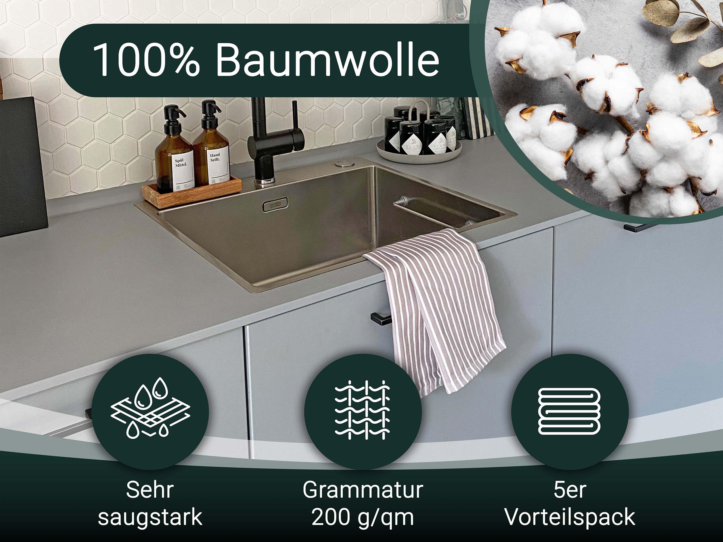 GESCHIRRTÜCHER, 5er-Set, 100% Baumwolle - Taupe, Textil (50/70cm) - Zollner