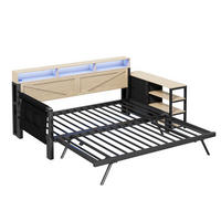 AUSZIEHBETT 90/200 cm DE-03421, mit Stauschrank, 3 Schubladen und LED, in Schwarz - Schwarz, Holzwerkstoff/Metall (90/200cm) - ComfortXL