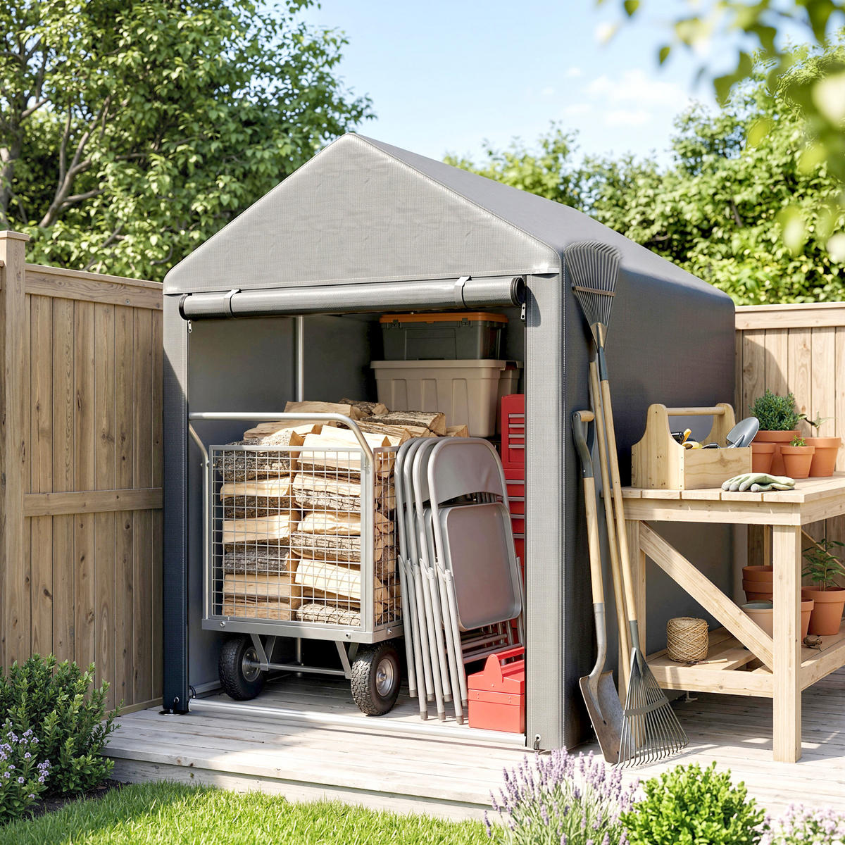 GARAGENZELT Verzinkter-Metall PE-Gewebe Hellgrau - Hellgrau, Metall (120/165/179cm) - Outsunny