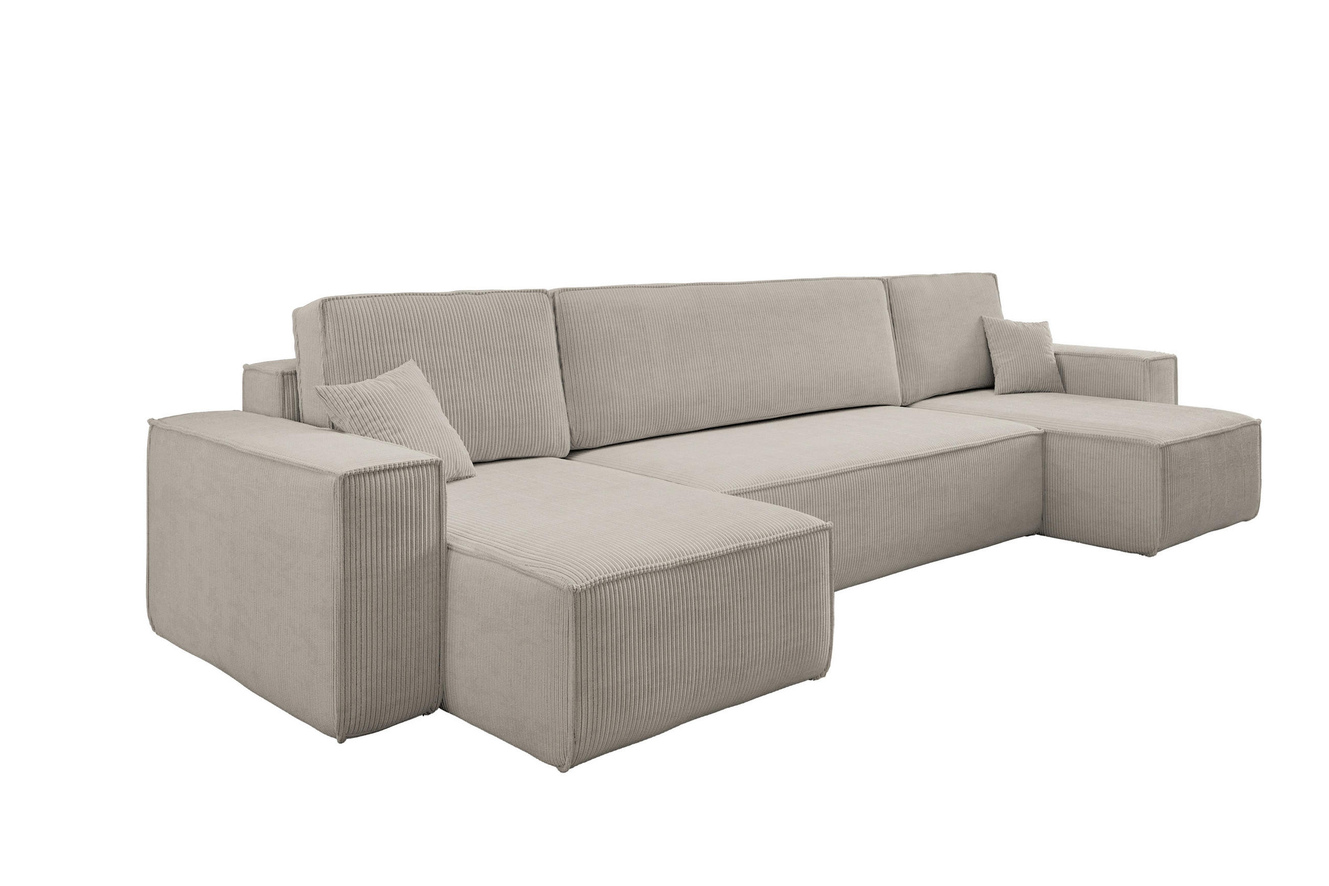 WOHNLANDSCHAFT Hugo U-Form Cordstoff mit Schlaffunktion und Bettkasten - Beige, Textil (312/83/142cm) - VENASI MÖBEL