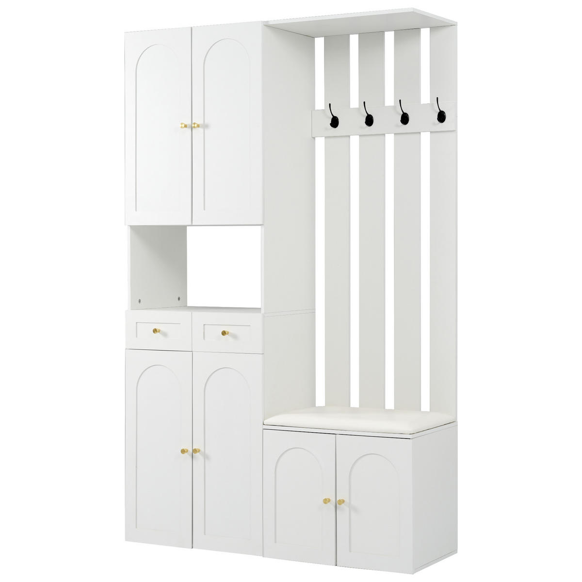 GARDEROBE mit Kleiderständer 3-in-1 Stauraum Haken Schubladen Türen Spanplatte - Weiß, Holzwerkstoff/Metall (110/180/37cm) - EVRYAE