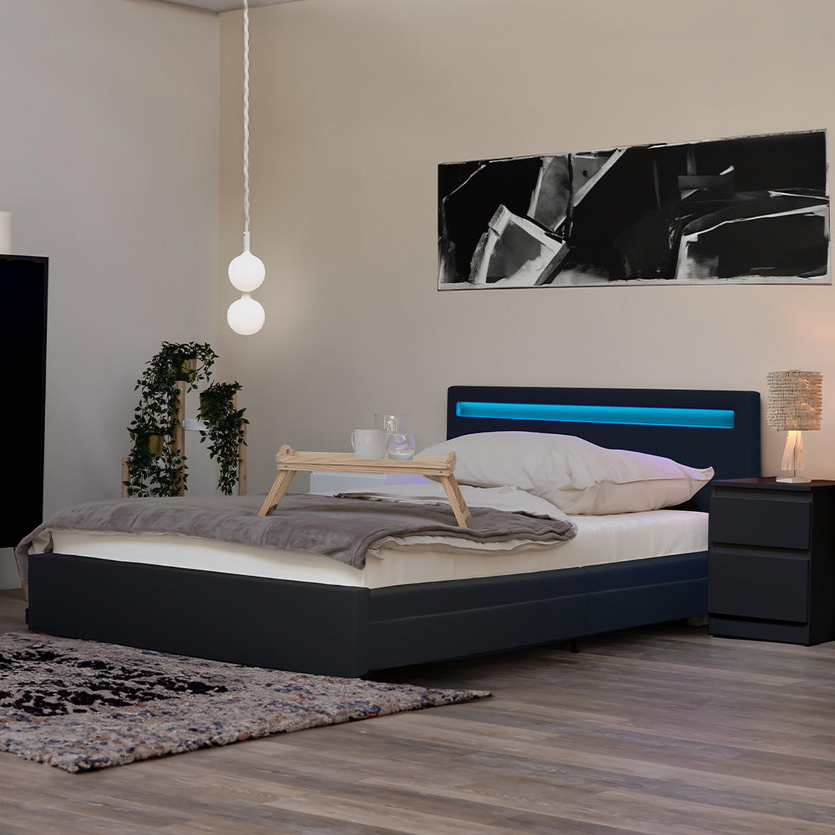 LED BETT NUBE - Dunkelgrau, 180 x 200 cm - Dunkelgrau, Kunststoff - Home Deluxe