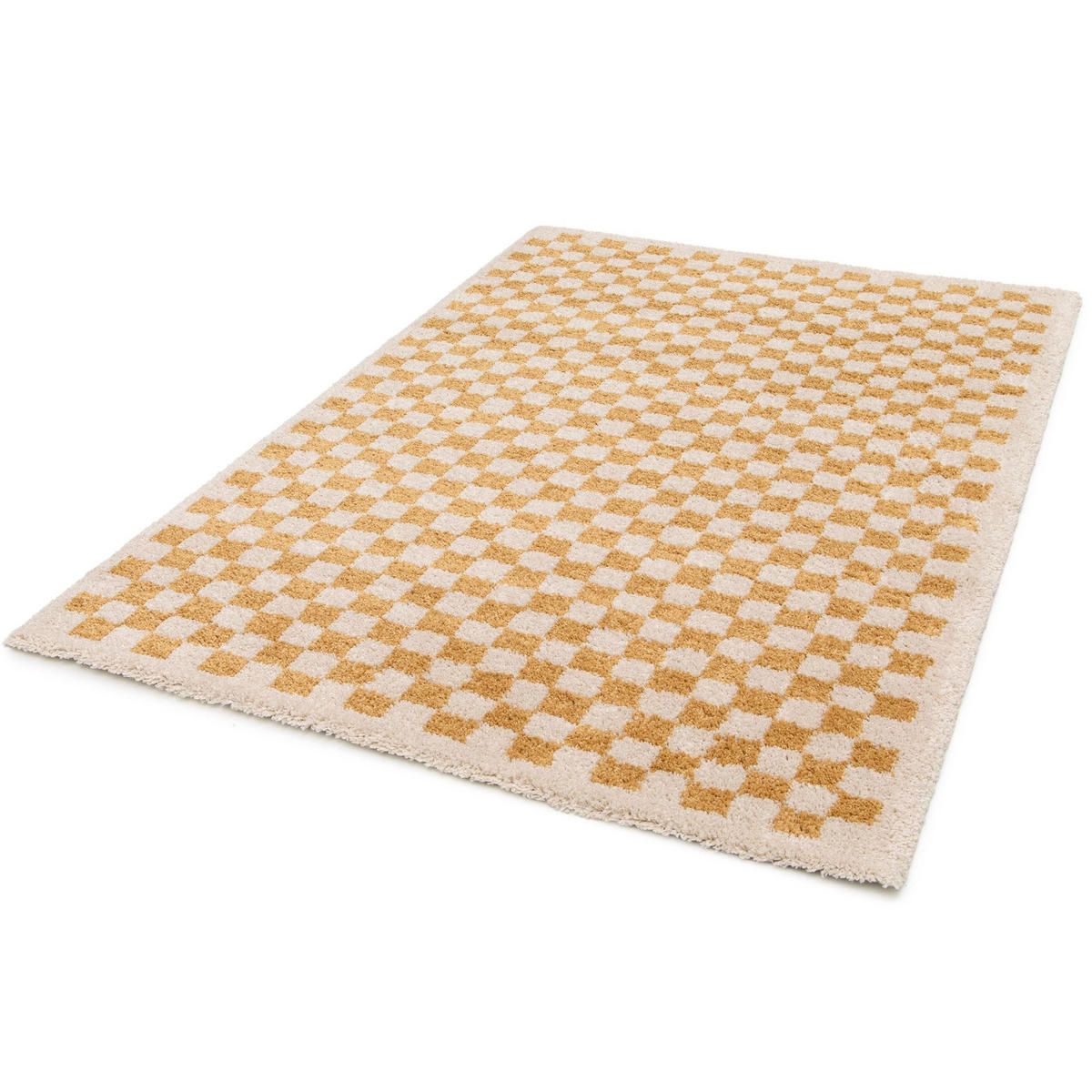 TEPPICH kariert langflorig weich voluminös gelb - Gelb, Textil (120/170cm) - AFK Living