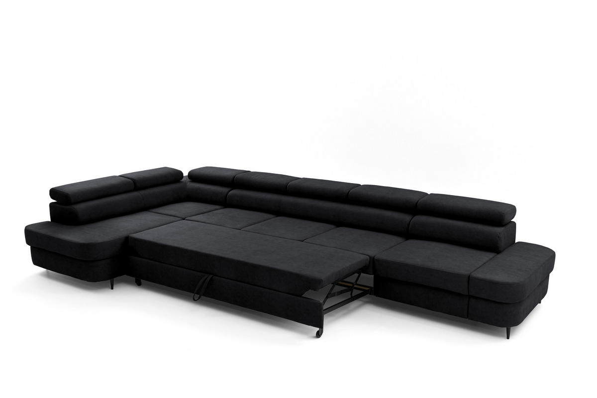 ECKSOFA PRIAM XXL L-Form Links mit Schlaffunktion 125x265 Velours Schwarz - Schwarz, Holz/Textil (203/420cm) - Muffo