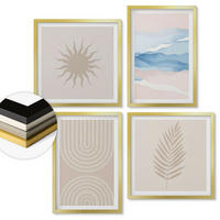 WANDBILDER 4er Set - 50x50 cm & 40x60 cm Goldrahmen - Abstrakte Linien der Sonnenwellen - Goldfarben, Kunststoff (50/50cm) - ArtPrintCave