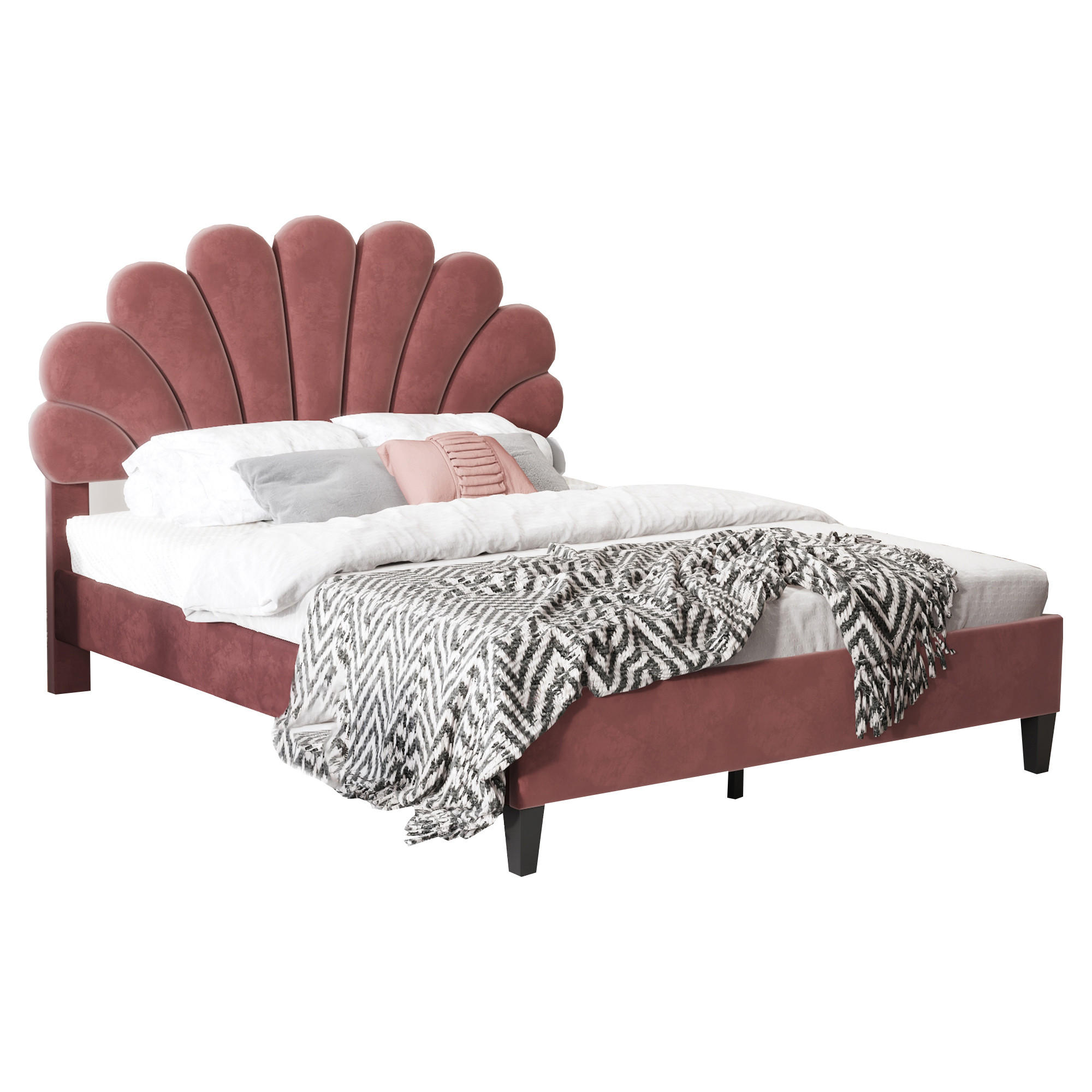 OKWISH ČALOUNĚNÁ postel 140/200 cm fazolově červená z MDF a samtu s květinovým čelem