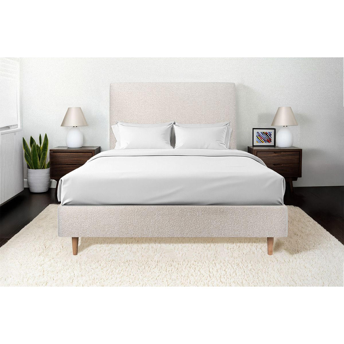 KOPFTEIL gepolstertes – hellbeiger Bouclé-Stoff - 200 cm - Beige, Karton/Holz (200/120/10cm) - Sommeil de Plomb