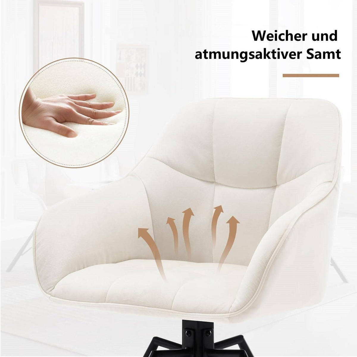 ARMLEHNSTUHL drehbar mit Samtbezug - Creme/Schwarz, Textil/Metall (57/82.5/54cm) - Woltu