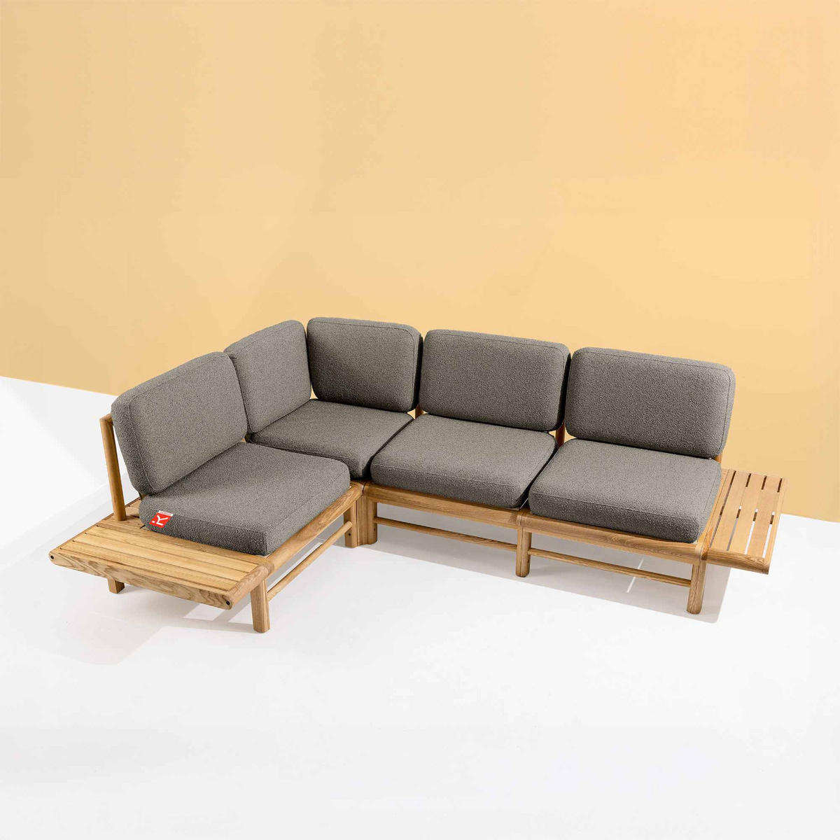 LOUNGESOFA ATREDA links - Grau, Holz/Textil (245/74/175cm) - KONSIMO®