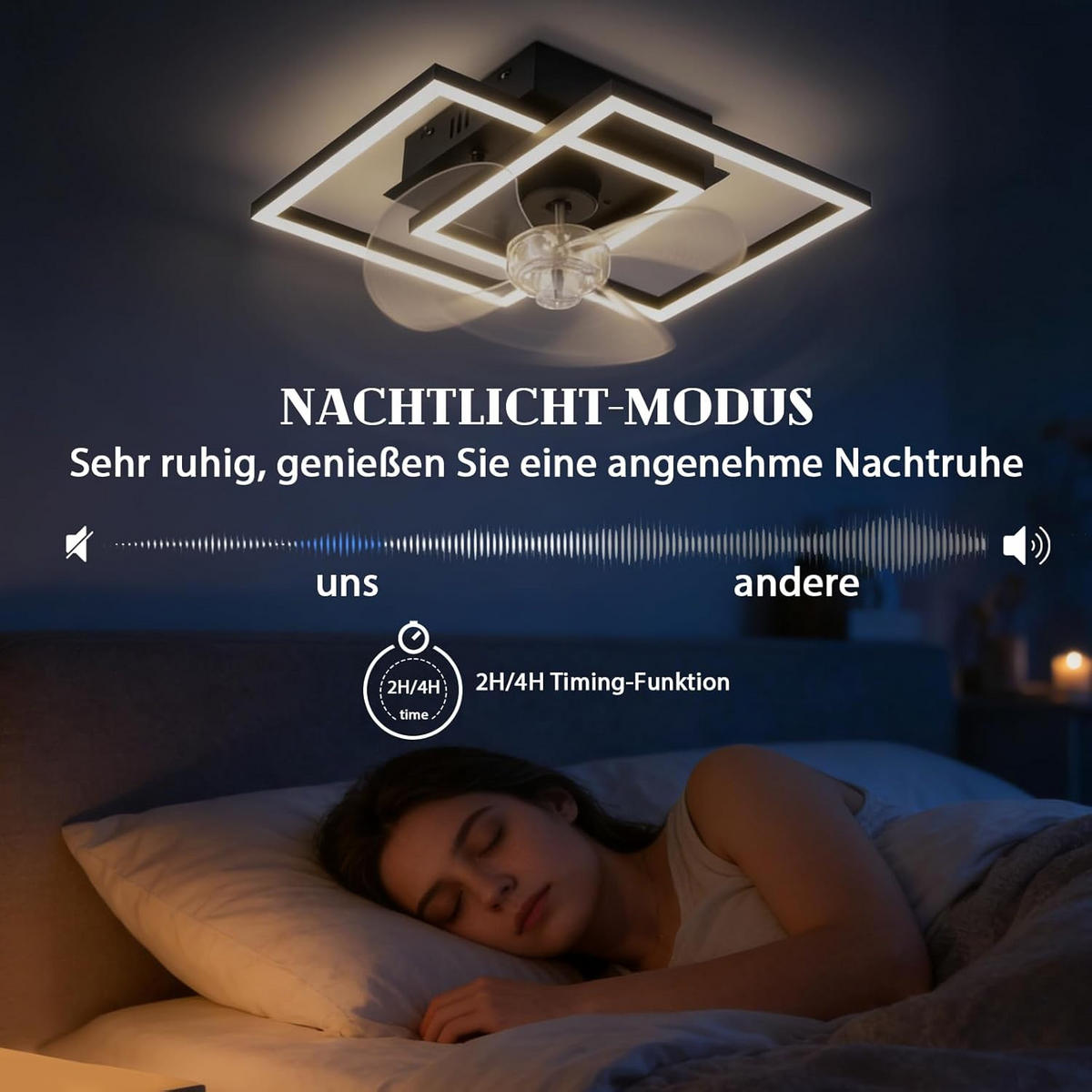 LED DECKENVENTILATOR 37/37/16.5cm - Schwarz, Metall (37/37/16.5cm) - Nettlife