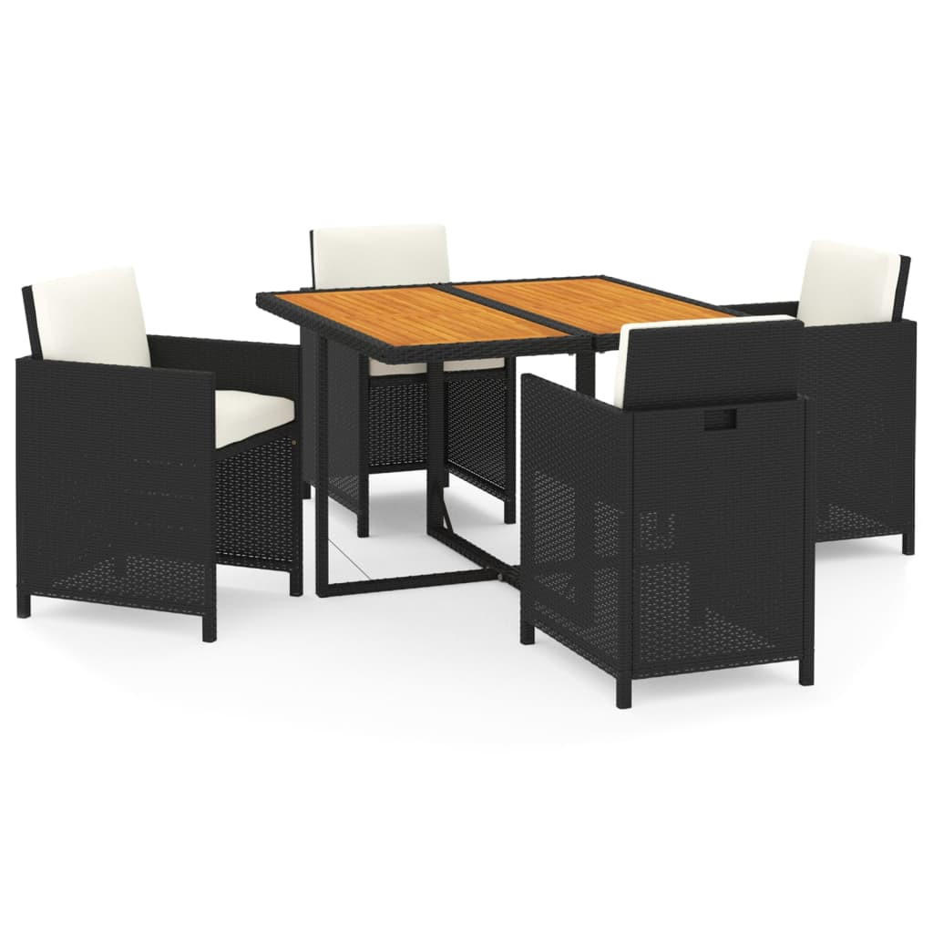 GARTEN-ESSGRUPPE 5-teilig Mit Kissen Poly Rattan Schwarz - Schwarz, Kunststoff - vidaXL