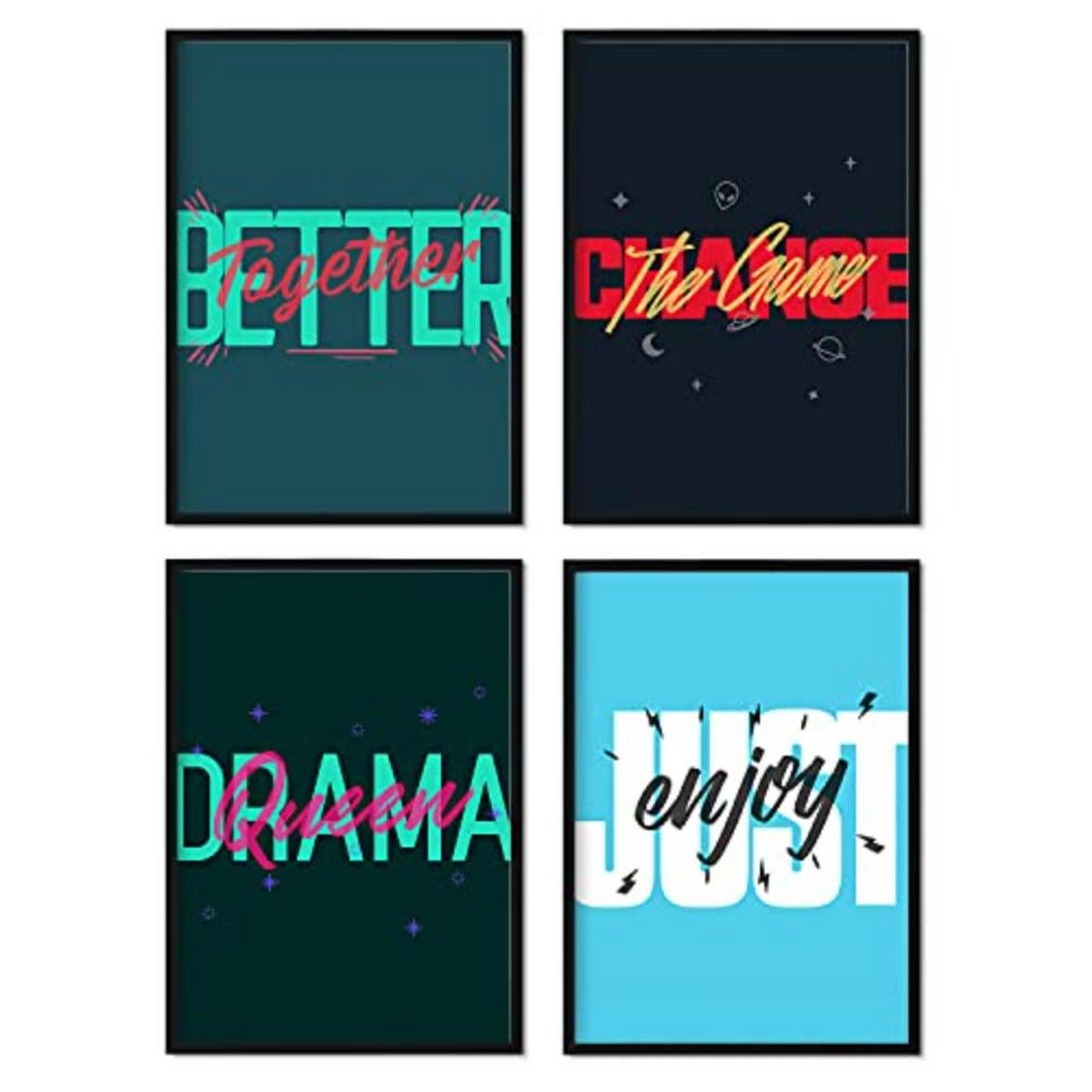 POSTER Set mit 4 blauen und grünen Etikettendesign und Motivationsnachrichten A4 Rahmenlos - Klar, Papier (29.7/3cm) - Nacnic