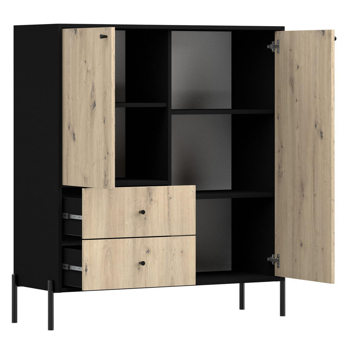 HIGHBOARD Raviero Schwarz/Artisan Eiche, 100 cm - Beige/Schwarz, Holzwerkstoff/Metall (100/138/40cm) - Selsey