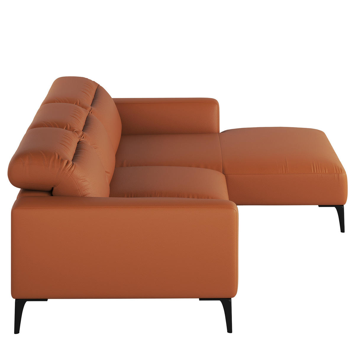 ECKSOFA mit Longchair - Kastanienfarben/Schwarz, Leder/Metall (265/180cm) - home24