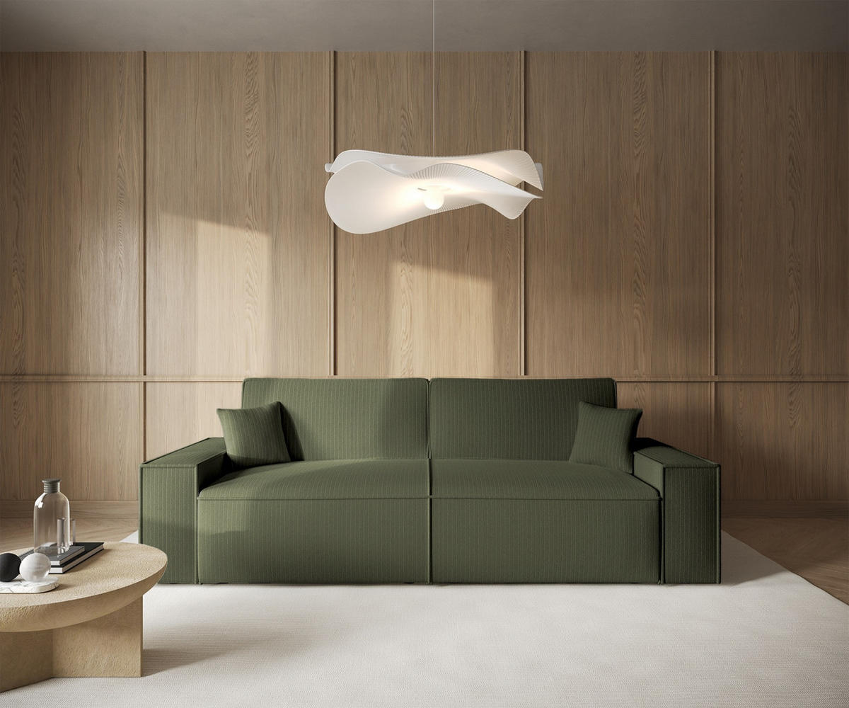 SOFA Farese Salbeigrün mit Cordbezug - Hellgrün, Textil (257/85/102cm) - Selsey