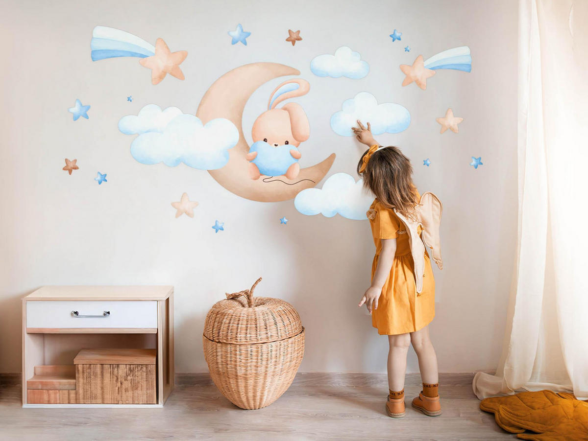 WANDAUFKLEBER 130x214cm - Süßes Häschen - Multicolor, Kunststoff (130/214/0.1cm) - Wallfluent