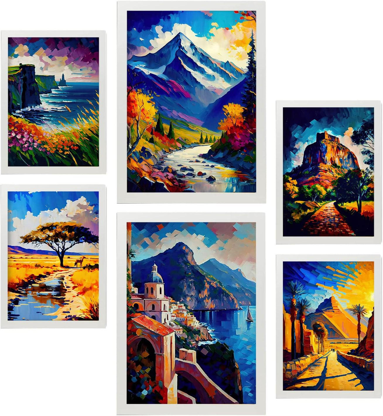 POSTER Set Mit 6 Im Ölgemälde Stil A3 & A4 Weißer Rahmen - Weiß, Papier (29/3cm) - Nacnic