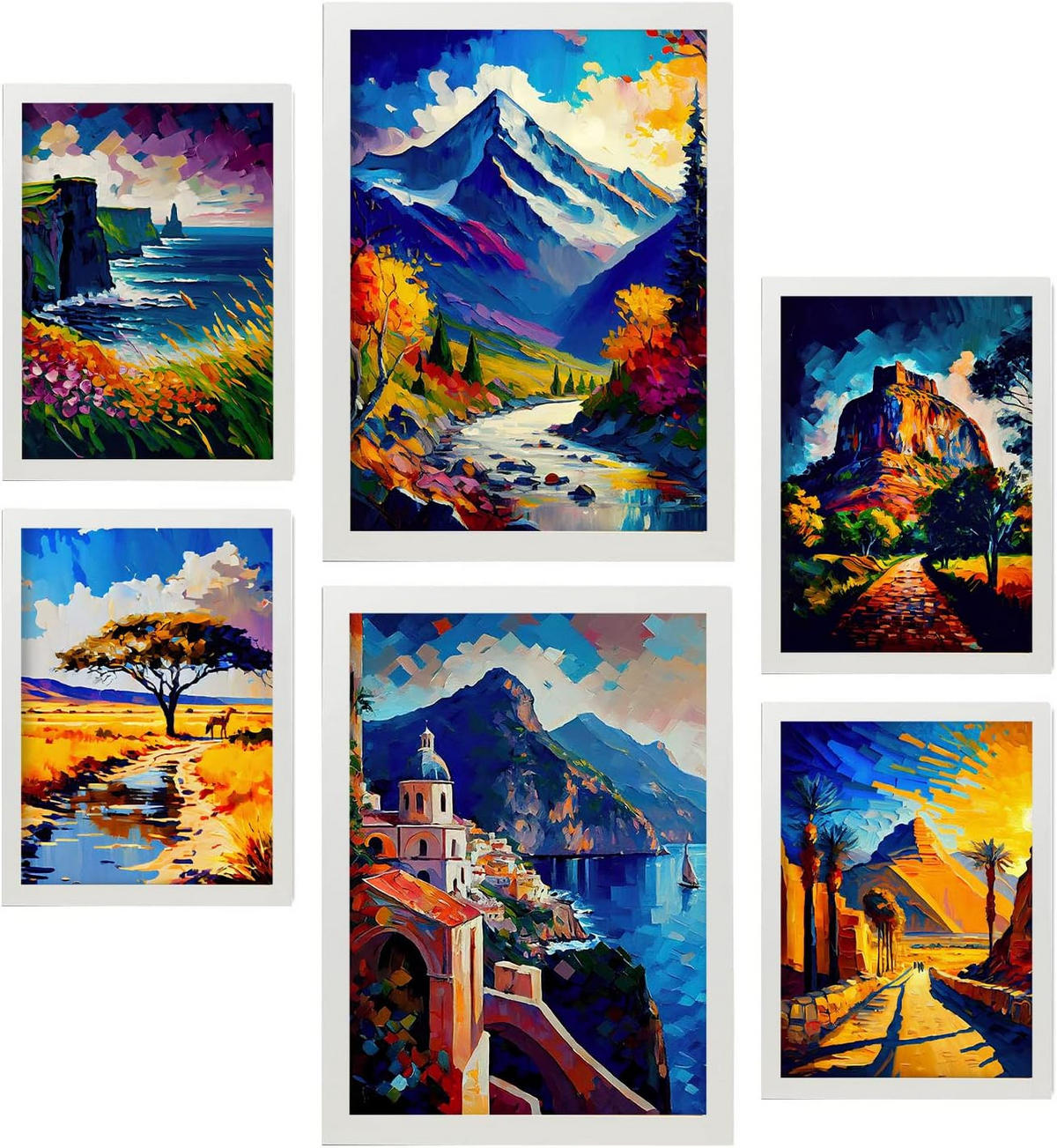 POSTER Set Mit 6 Im Ölgemälde Stil A3 & A4 Weißer Rahmen - Weiß, Papier (29/3cm) - Nacnic
