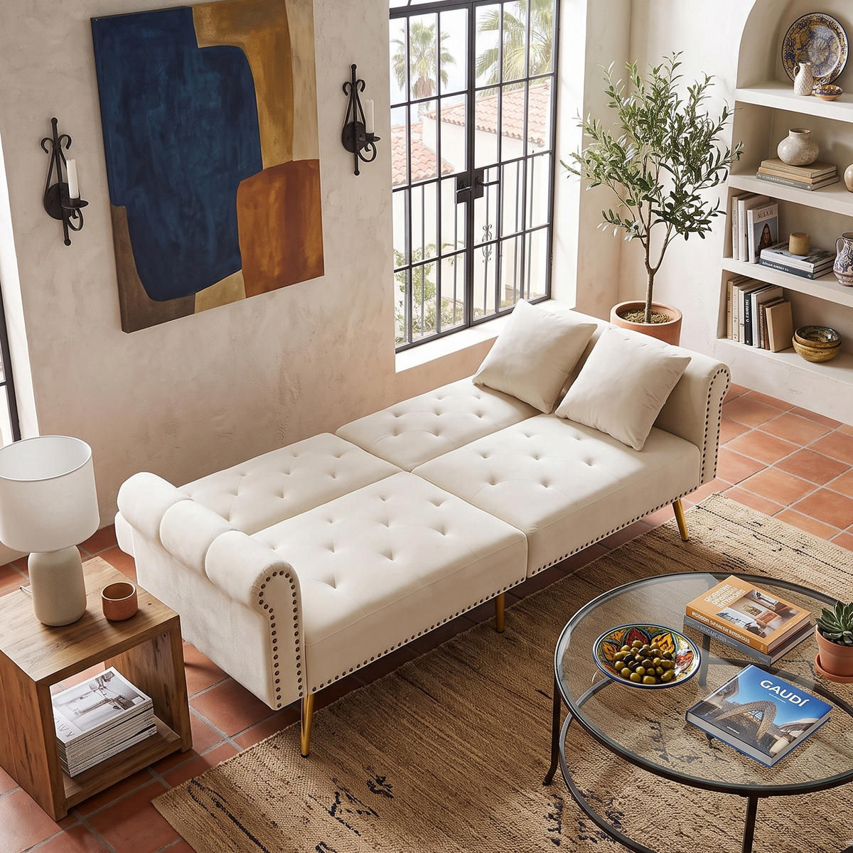SCHLAFSOFA 2-in-1 Funktion Velours - Beige, Kunststoff (173/70/75cm) - Urban Meuble