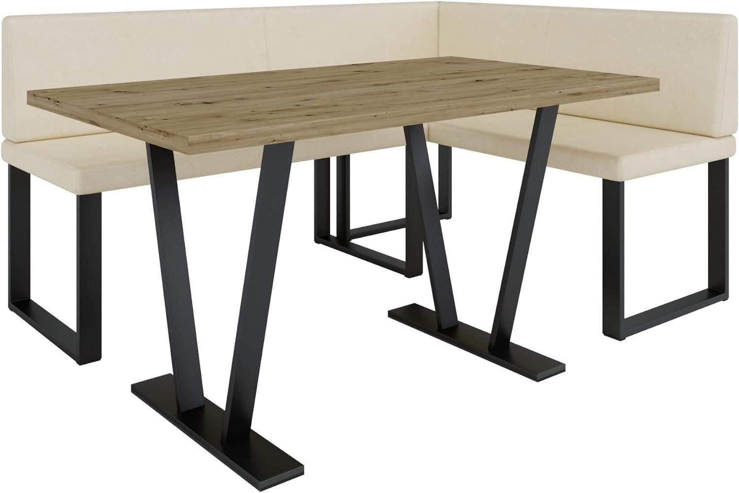 ECKBANKGRUPPE Alina - Kunstleder - 142 x 196 cm - Rechts- Beige - Beige, Leder/Metall (142/87/196cm) - AN-Moebel 4u