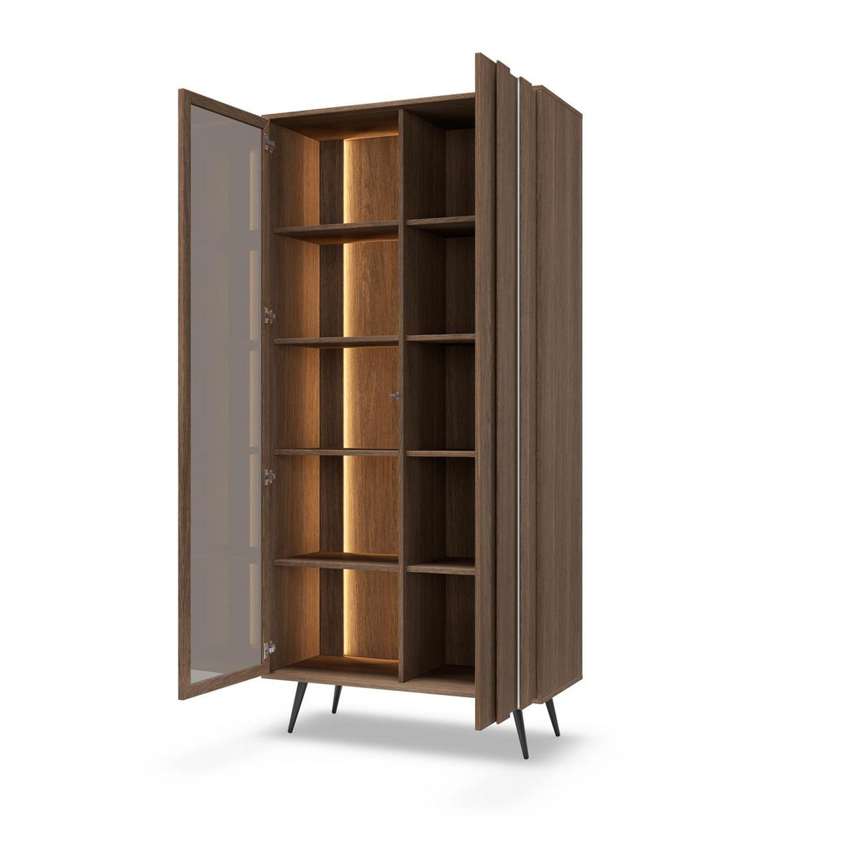 VITRINE Faro, mit Soft-Close und LED - Eichefarben, Holzwerkstoff (94/196/40cm) - Bettso