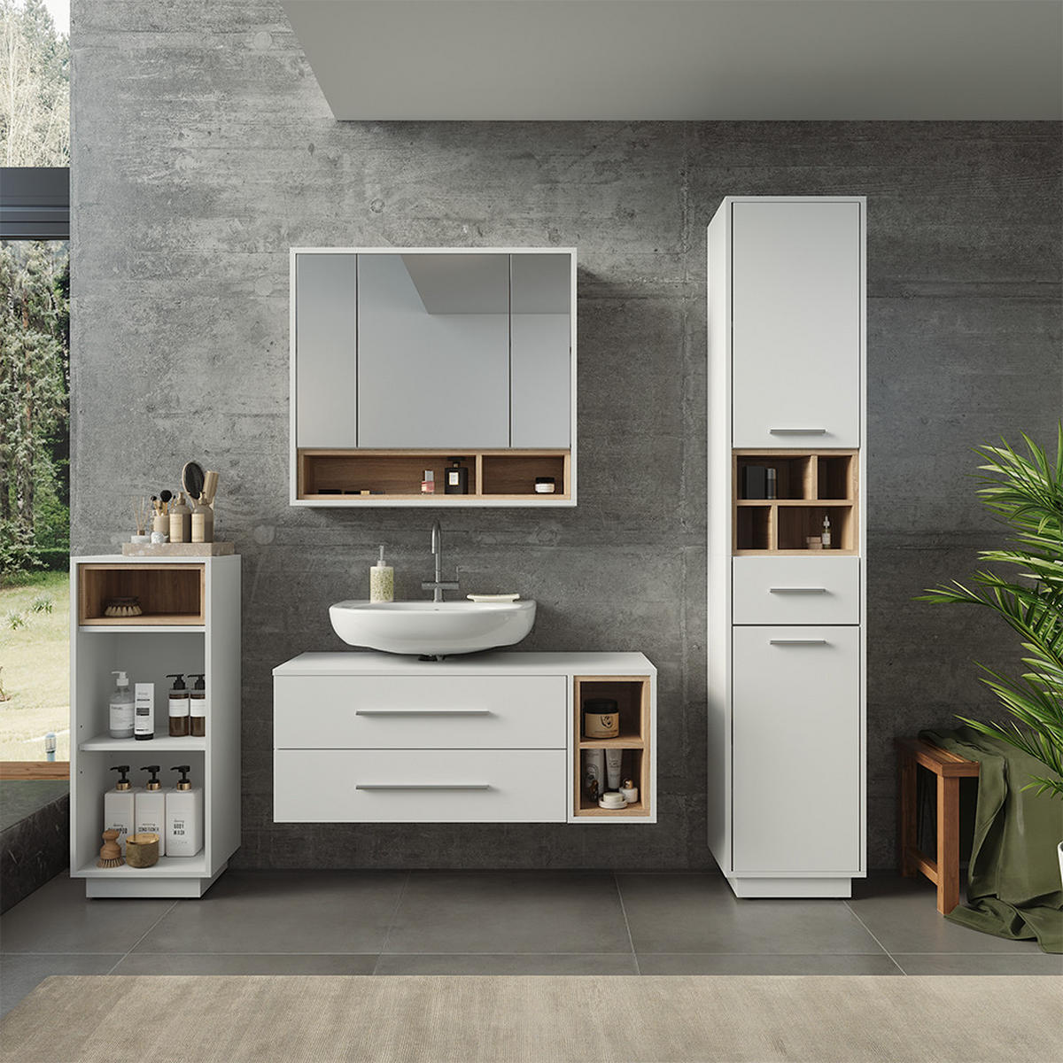 WASCHBECKENUNTERSCHRANK Beatrice, Weiß/Sonoma, 100 x 40 cm mit 2 Schubladen - Weiß/Sonoma Eiche, Holzwerkstoff (100/40/40cm) - Vicco