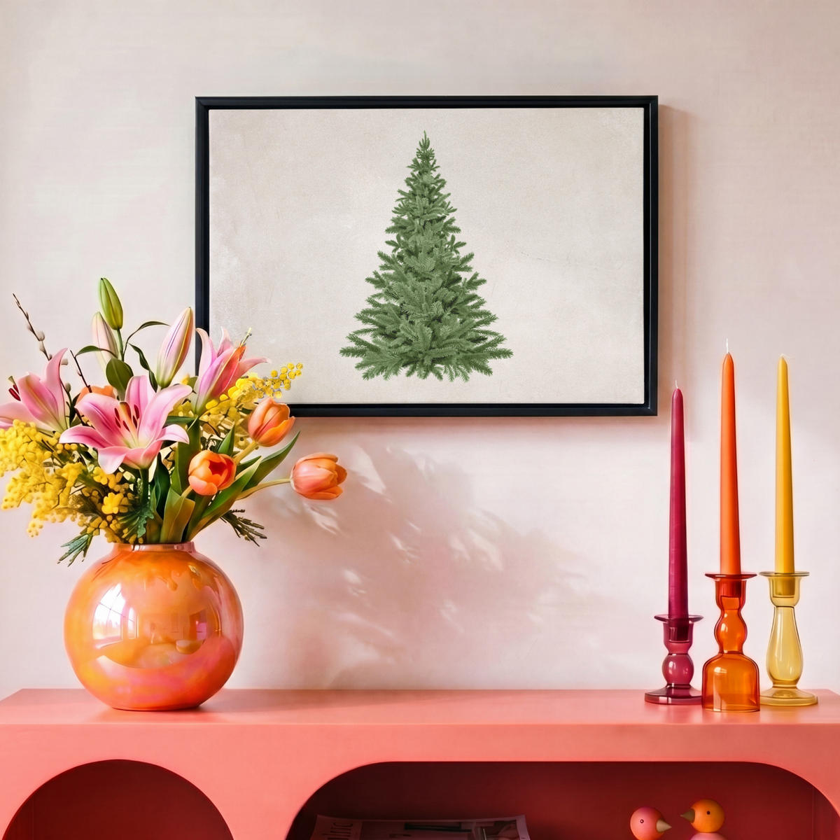 LEINWAND Bilder mit Rahmen - Weihnachtsbaum - Grün - Weihnachten - Feiertage - 30x20 - Olivgrün, Textil (30/20cm) - MuchoWow