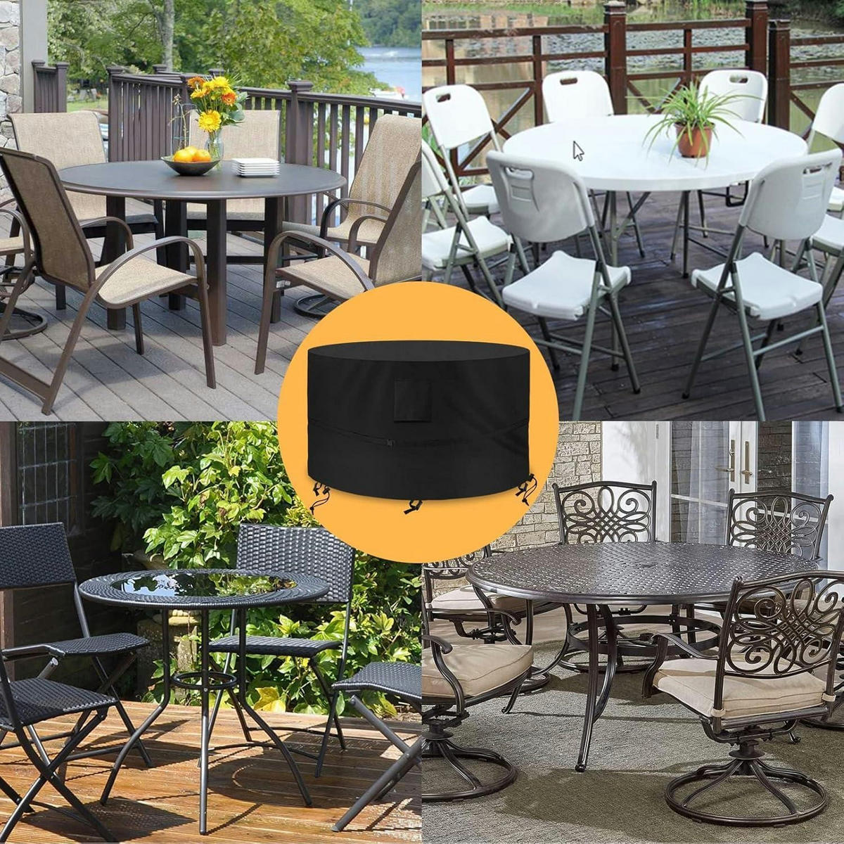 ABDECKHAUBE für Gartenmöbel Rund Ø135 x 80 cm Wasserdicht UV-beständig 420D Oxford Gewebe - Schwarz, Textil (26/4/35cm)