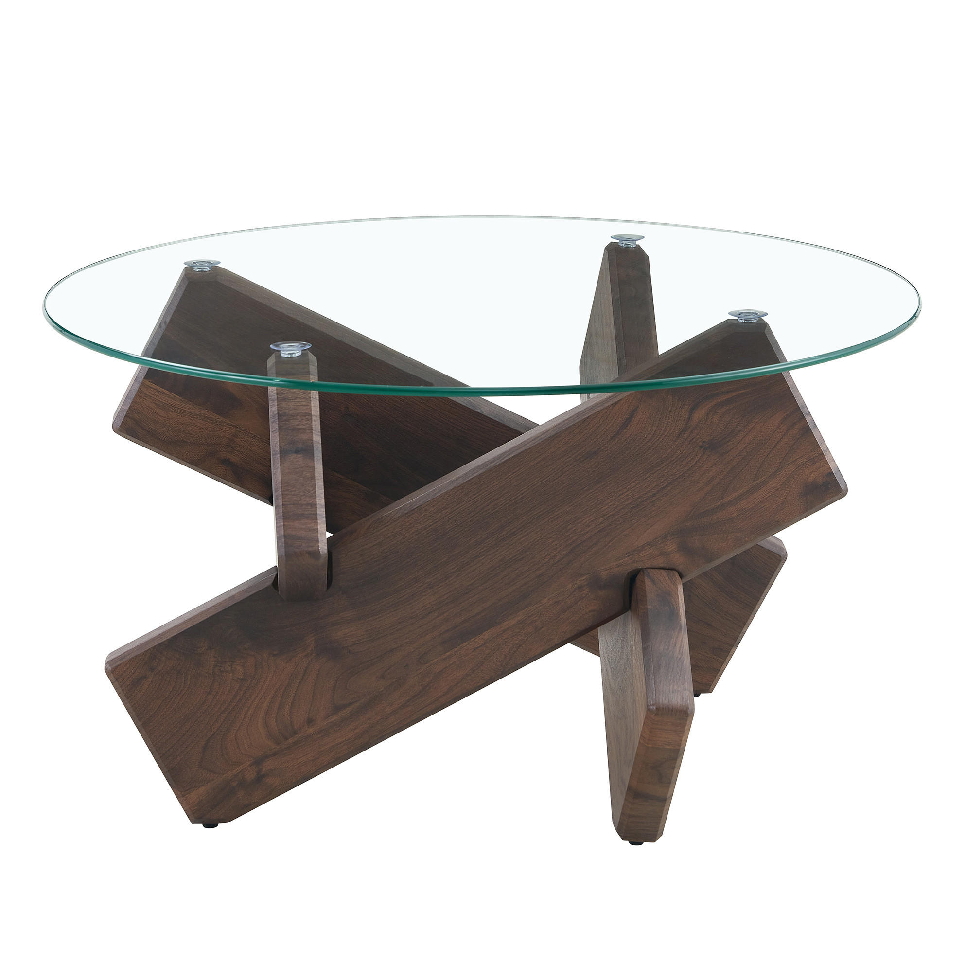 OKWISH KONFERENČNÝ stolík 79/79/45 cm transparentný orechový s krížovou podnožou z MDF a skla