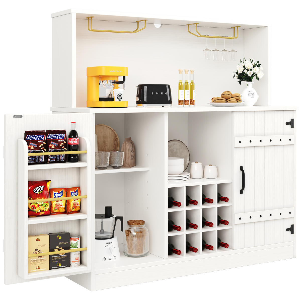 GESCHIRRSCHRANK aus MDF & Metall 120x40x120 cm in Weiß - Weiß, Holzwerkstoff (120/120/40cm) - Modfu