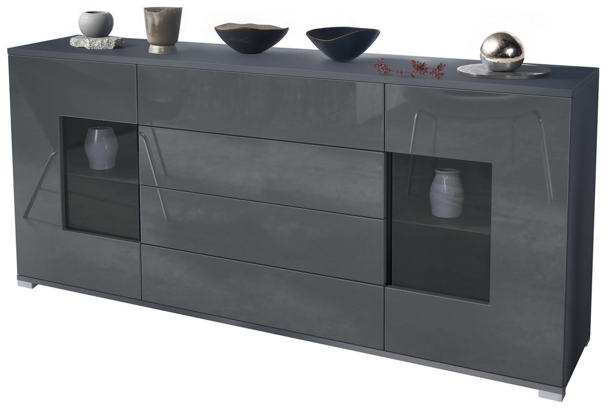 SIDEBOARD Grömitz Grau Hochglanz - Grau, Holzwerkstoff (166.5/75.5/35cm) - Vladon