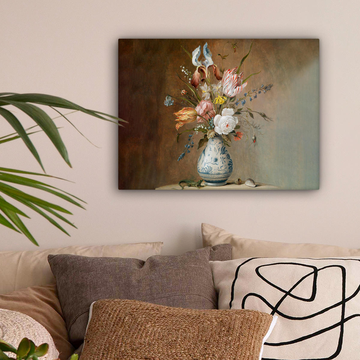 LEINWANDBILD Alte Meister - Blumen - Balthasar van der Ast Wandbild 40x30 cm - Hellbraun, Textil (40/30cm) - MuchoWow
