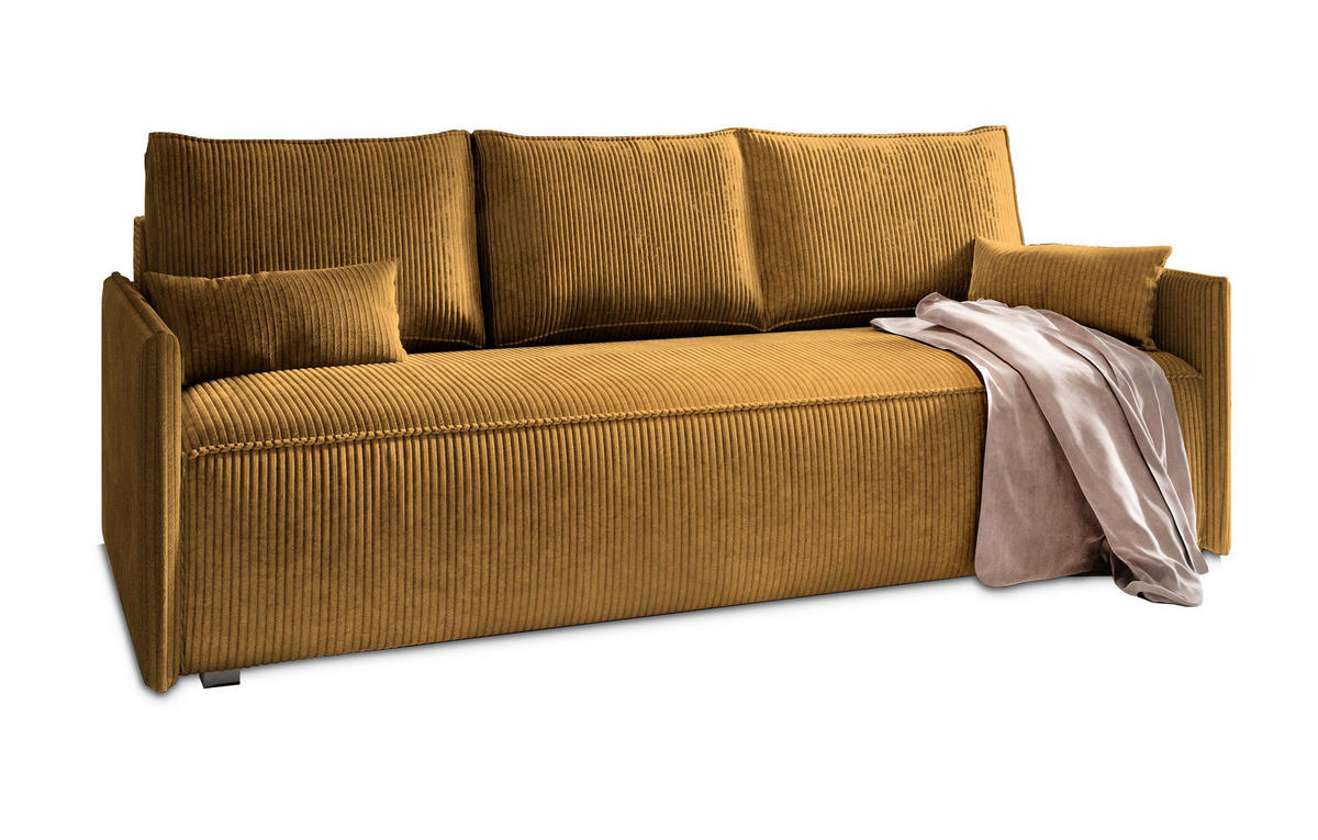 BETTSOFA MESTOR Gelb Kordstoff mit Schlaffunktion - Gelb, Textil (206/83/87cm) - MASSENO