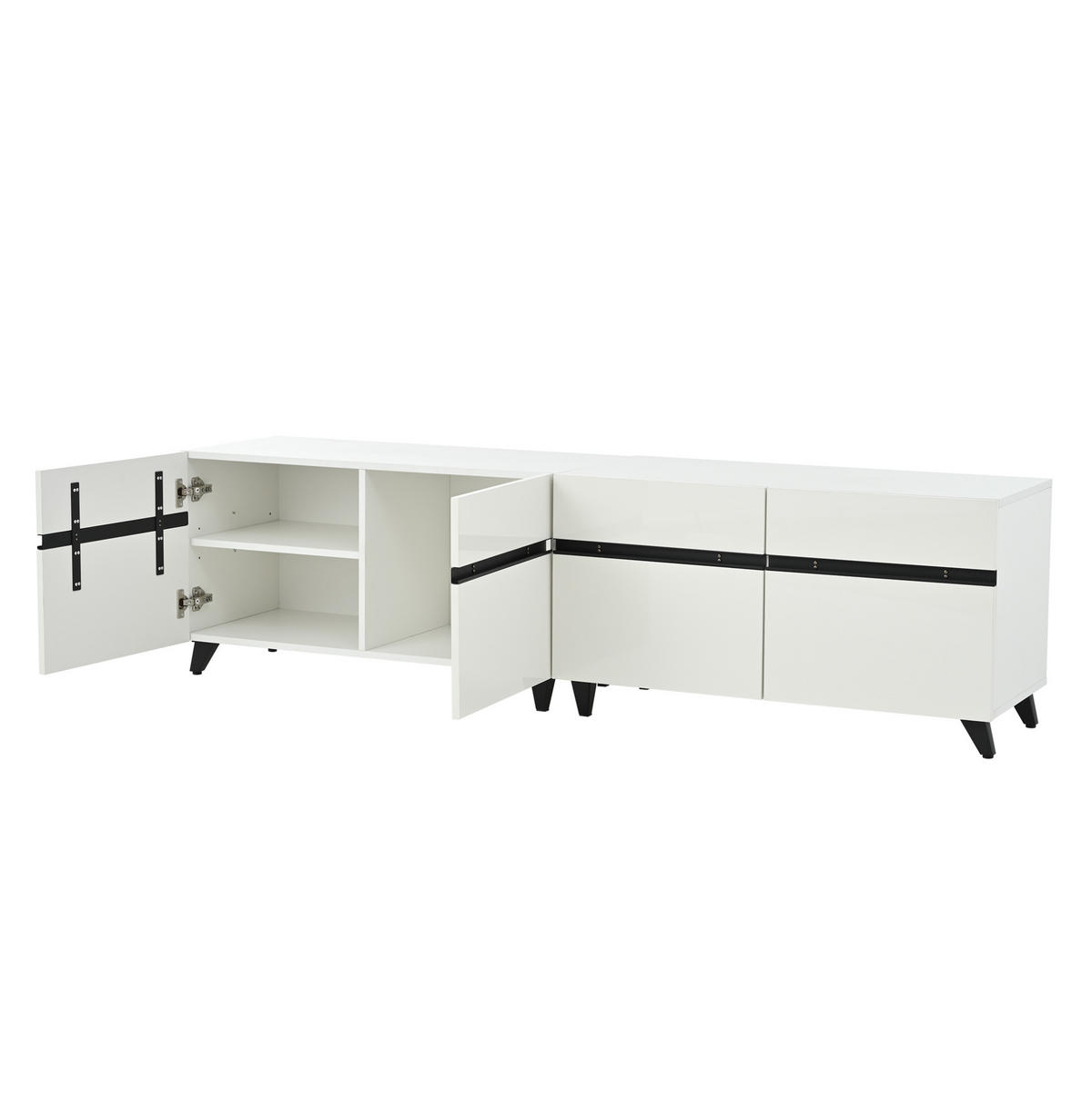 TV-SCHRANK 180/40/49 cm weiß Hochglanz mit 4 Schränken und verstellbaren Trennwänden - Weiß, Holzwerkstoff (180/49/40cm) - OKWISH
