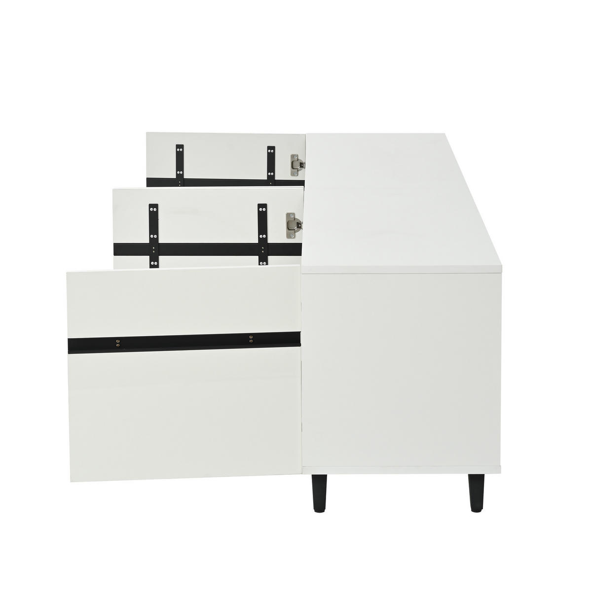TV-SCHRANK 180/40/49 cm weiß Hochglanz mit 4 Schränken und verstellbaren Trennwänden - Weiß, Holzwerkstoff (180/49/40cm) - OKWISH